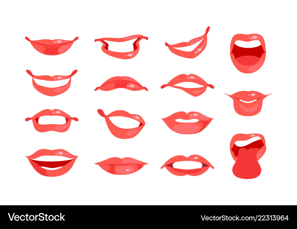 Female Lips Set - Diverse Expressions Vector Image