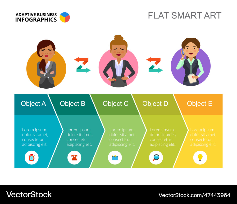 Five objects workflow slide template Five objects workflow slide template vector image