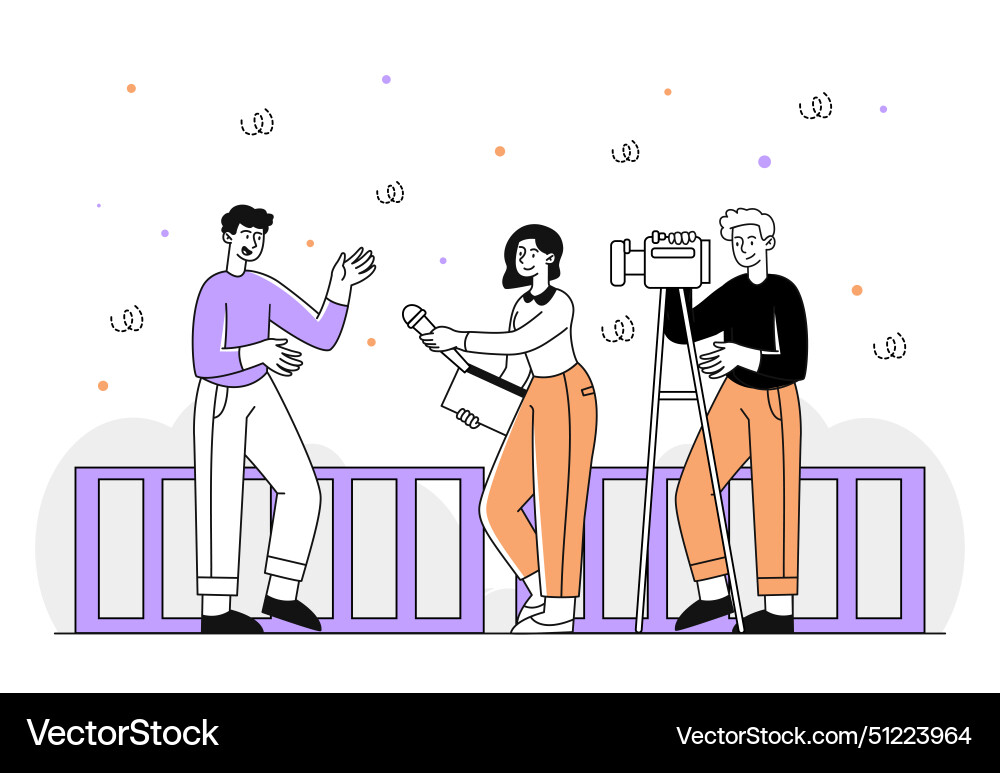 Journalist take interview linear Journalist take interview linear vector image