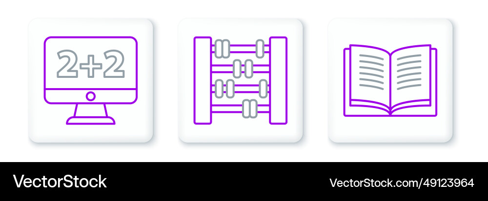 Set line open book equation solution and abacus Set line open book equation solution and abacus vector image