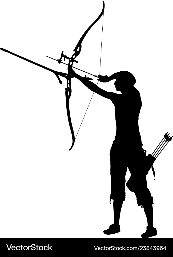 Silhouette attractive female archer bending a bow Silhouette attractive female archer bending a bow Vector Image
