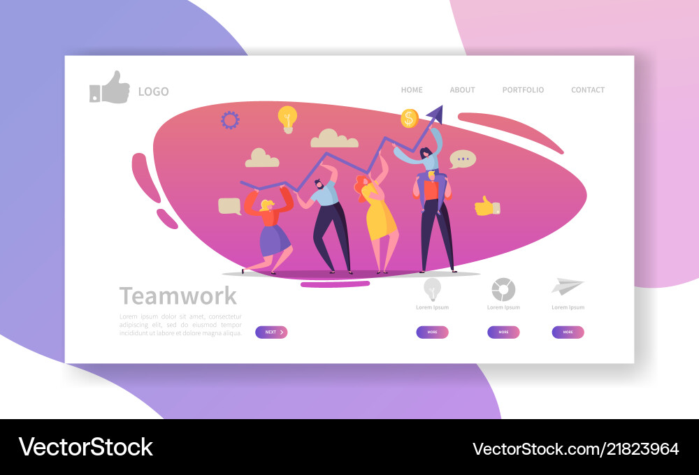 Team work landing page template website layout Team work landing page template website layout vector image