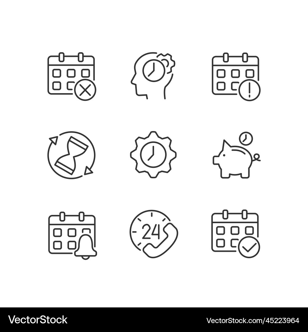 Time and date pixel perfect linear icons set Vector Image