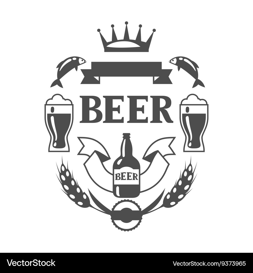 Beer label design with icons and objects vector image