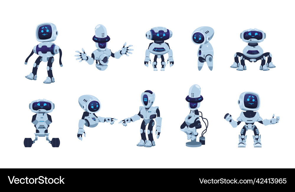 Cartoon robots artificial bot character Cartoon robots artificial bot character Vector Image