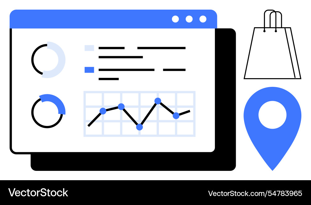 E-commerce data analytics dashboard with shopping E-commerce data analytics dashboard with shopping vector image