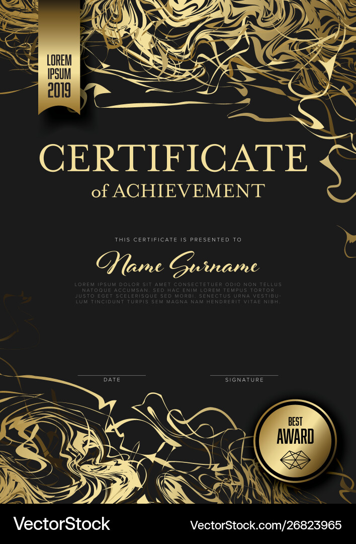 Golden Certificate Template Royalty Free Vector Image