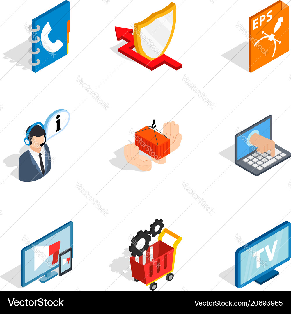Hardware address icons set isometric style Vector Image