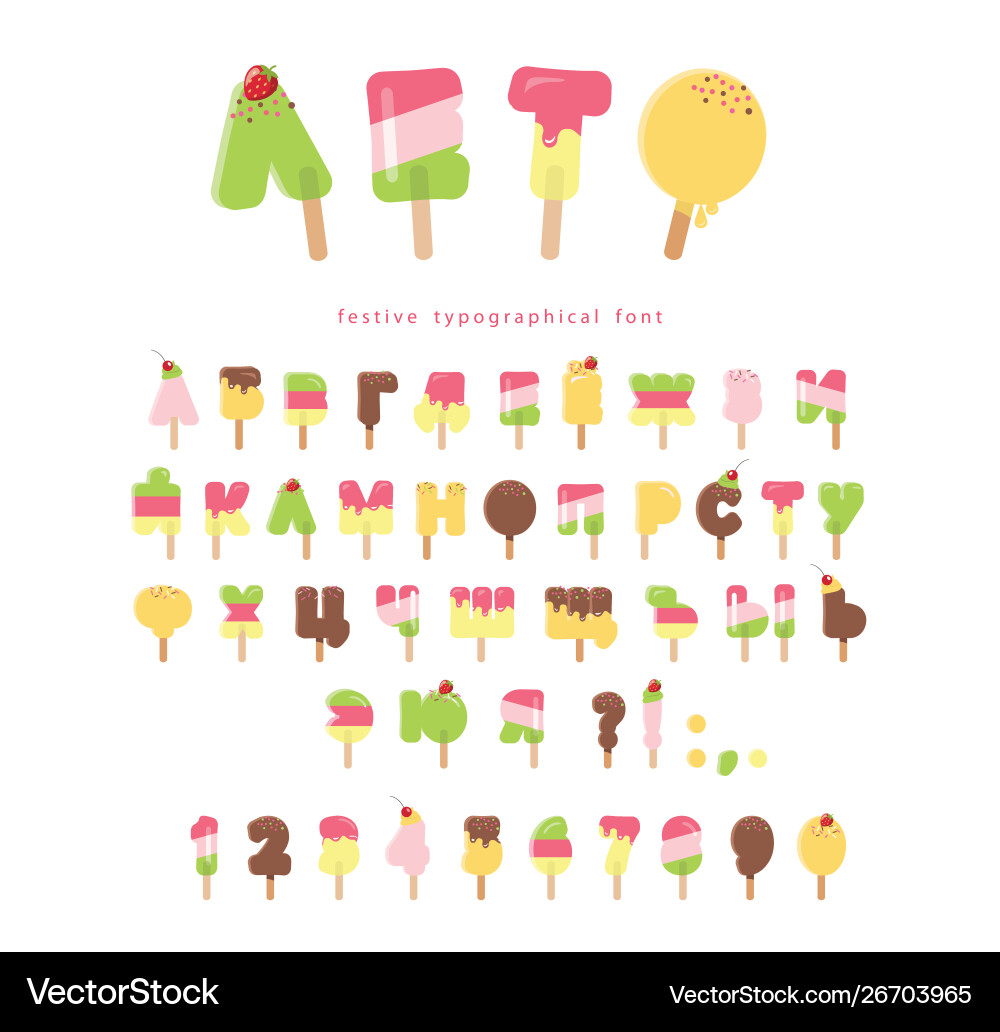 Ice Cream Popsicle Cyrillic Font vector image