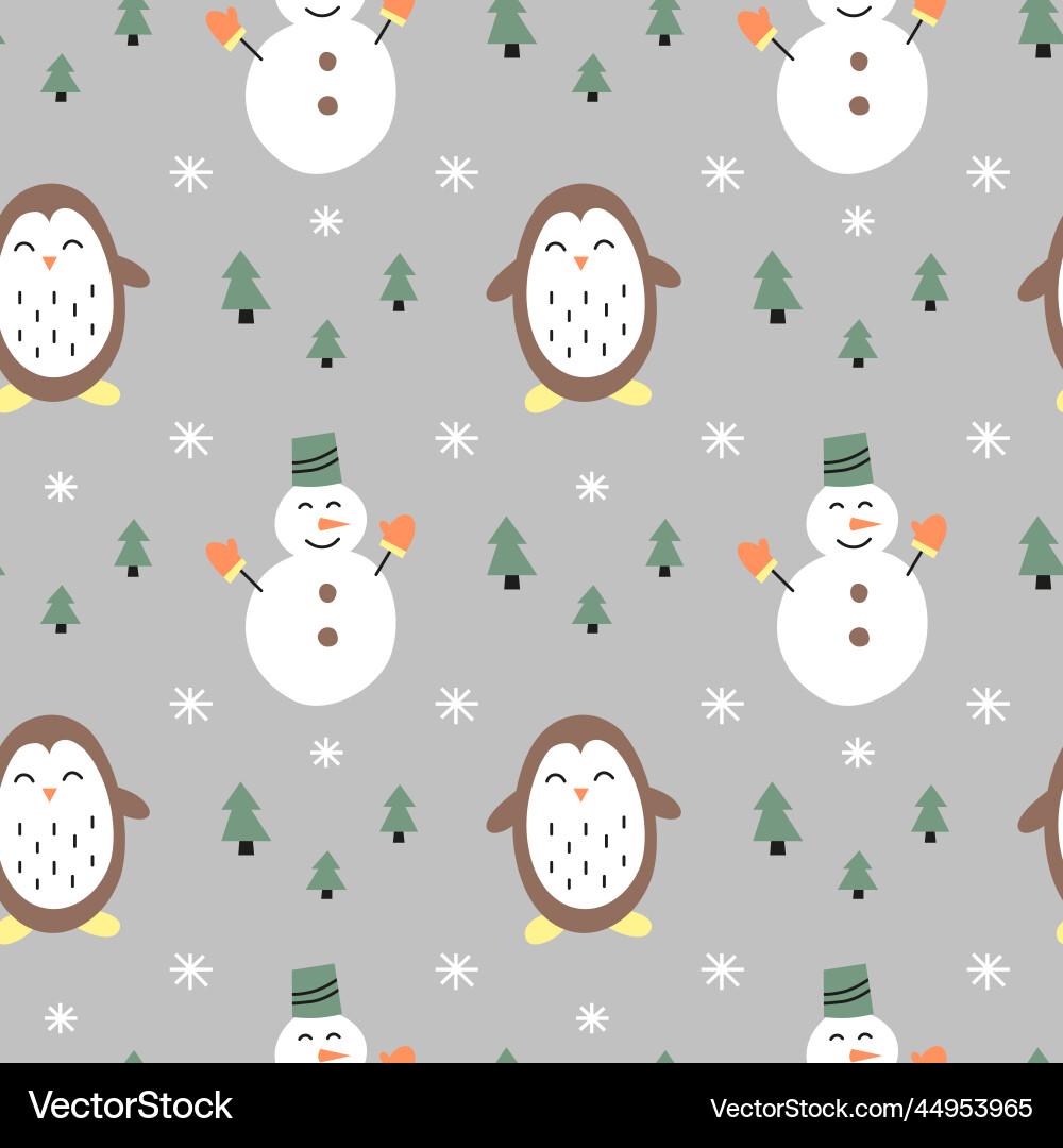 Seamless pattern with snowmans fir trees Seamless pattern with snowmans fir trees vector image