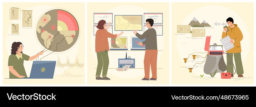 Seismology flat square Vector Image