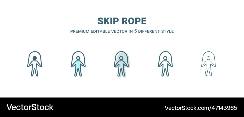 Skip rope icon in 5 different style outline Skip rope icon in 5 different style outline Vector Image