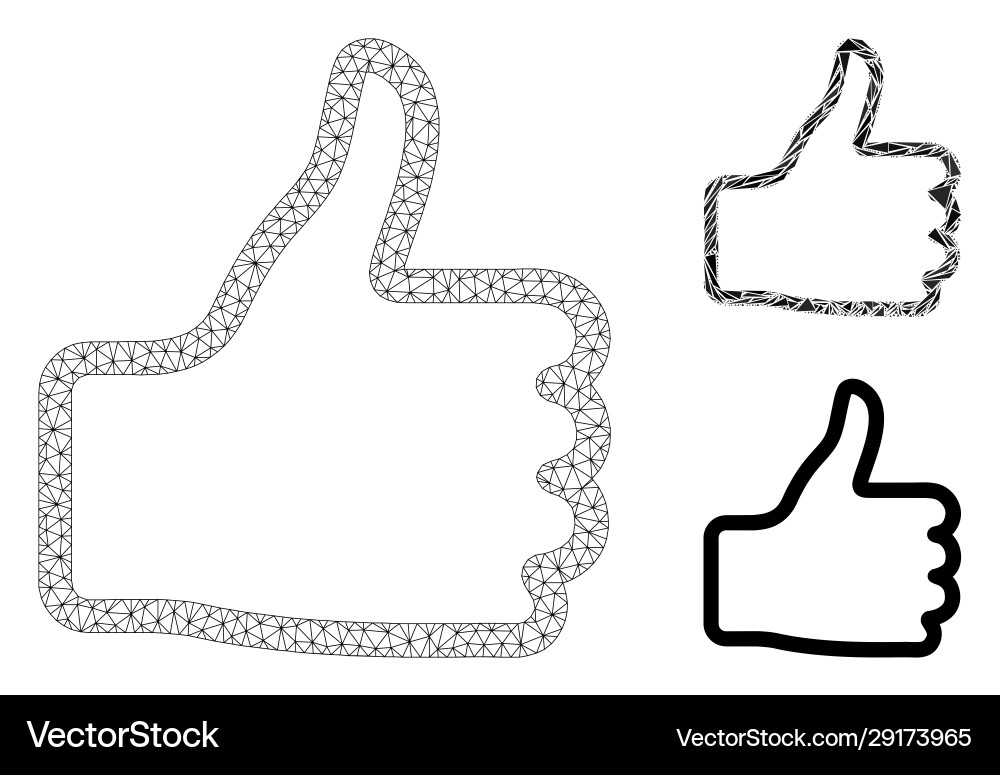 Thumb up mesh wire frame model and triangle Thumb up mesh wire frame model and triangle vector image