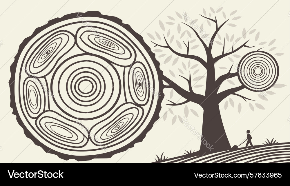 Tree trunk with abstract concentric rings design vector image