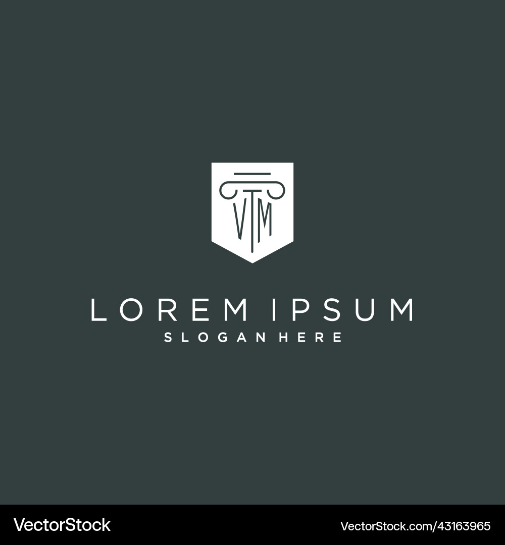 Vm monogram with pillar and shield logo design Vm monogram with pillar and shield logo design Vector Image