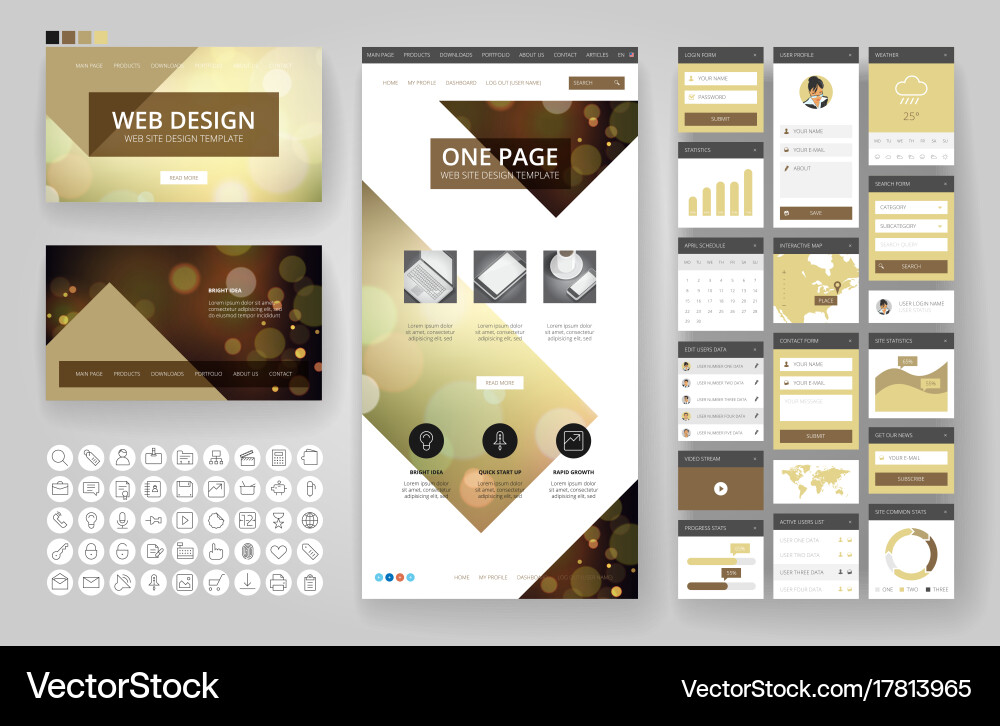Website design template and interface elements Vector Image
