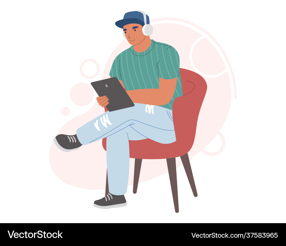 Woman in headphones listening to music online Woman in headphones listening to music online vector image