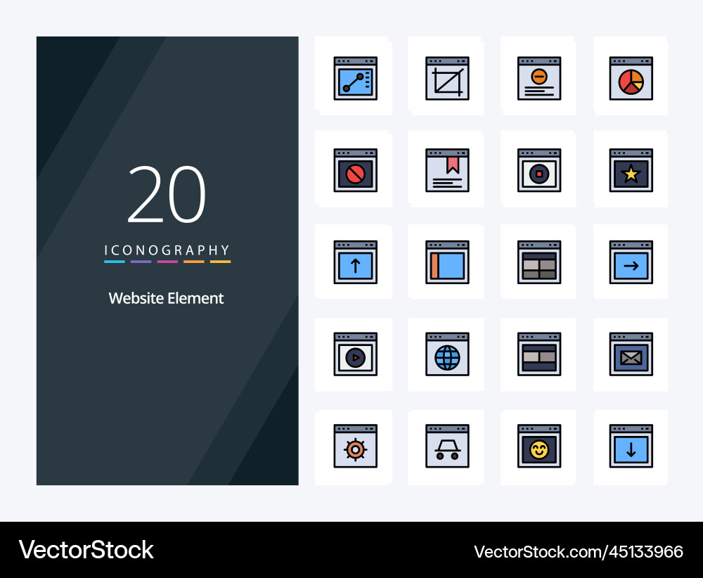 20 website element line filled icon vector image