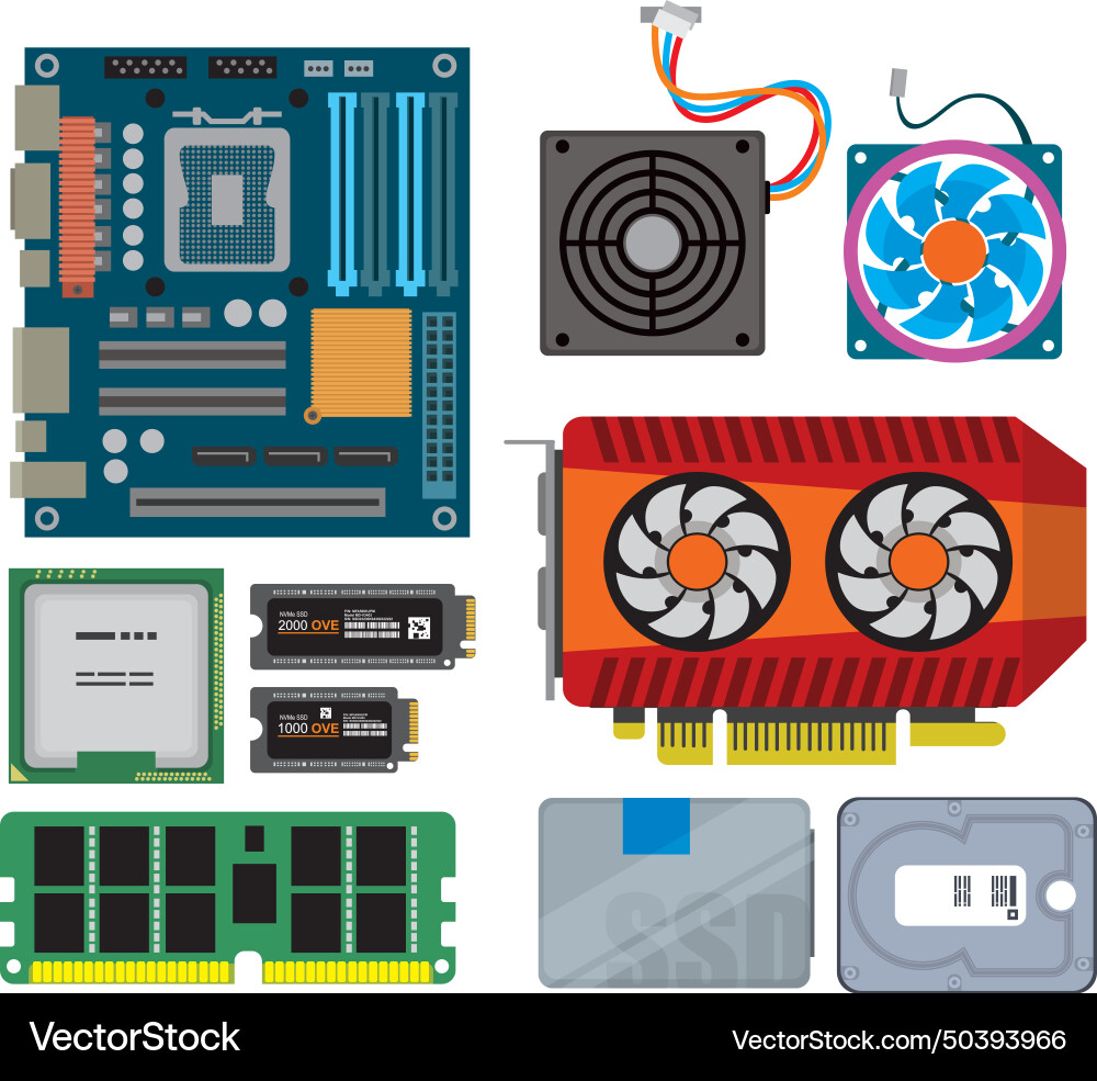 Computer Hardware Components vector image