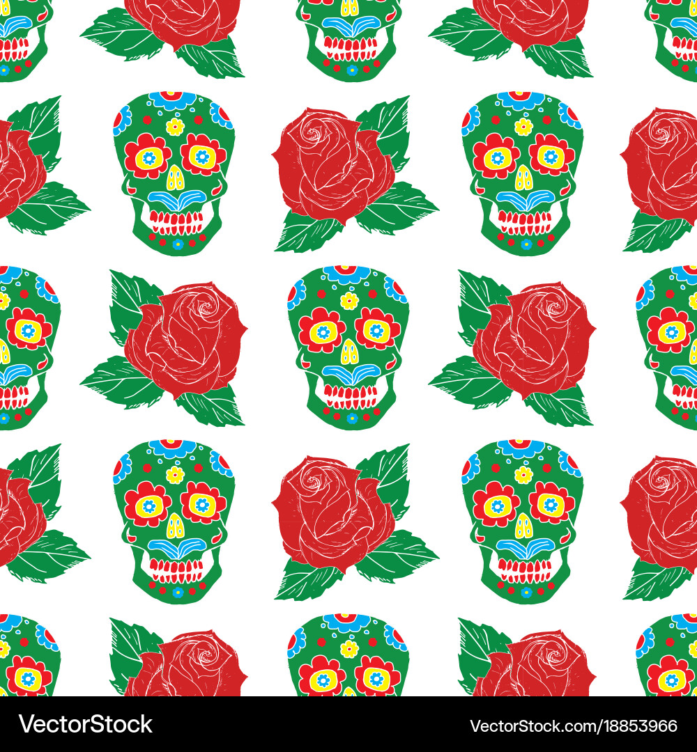 Day of the dead seamless pattern handdrawn sugar vector image
