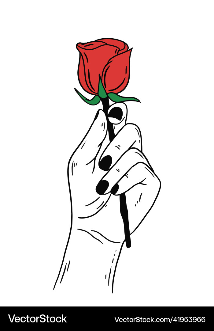 Frauen Hand halten Rose Blume Geste flache Linie Frauen Hand halten Rose Blume Geste flache Linie vektorbild