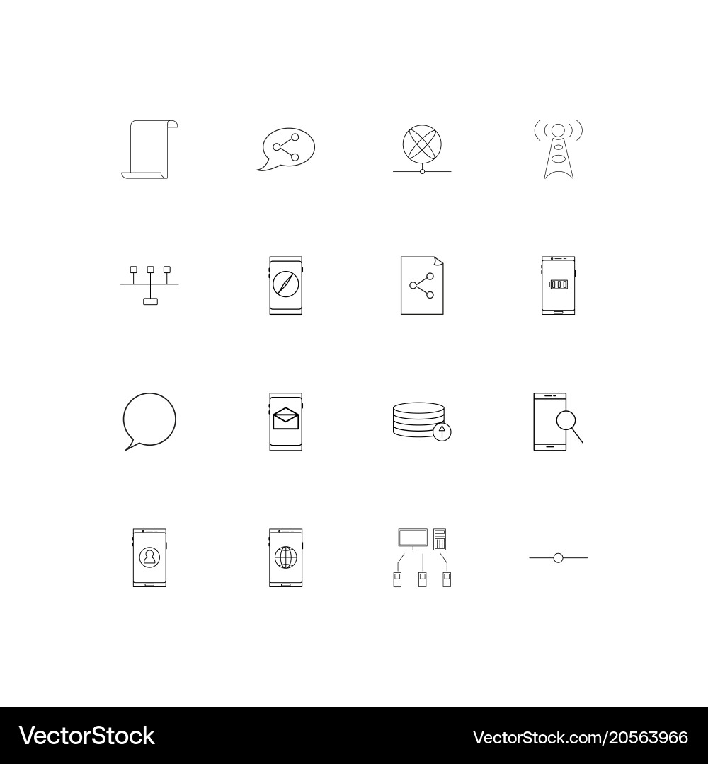Network and database simple linear icons set vector image