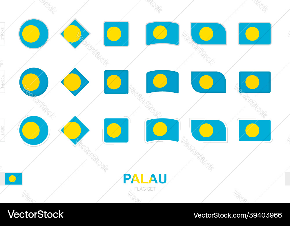 Palau flag set simple flags of with three Vector Image