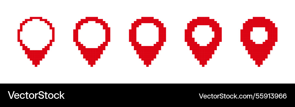 Red pixel map marker icons in various vector image