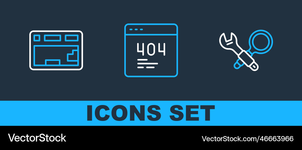 Set line debugging keyboard and page with 404 Set line debugging keyboard and page with 404 vector image