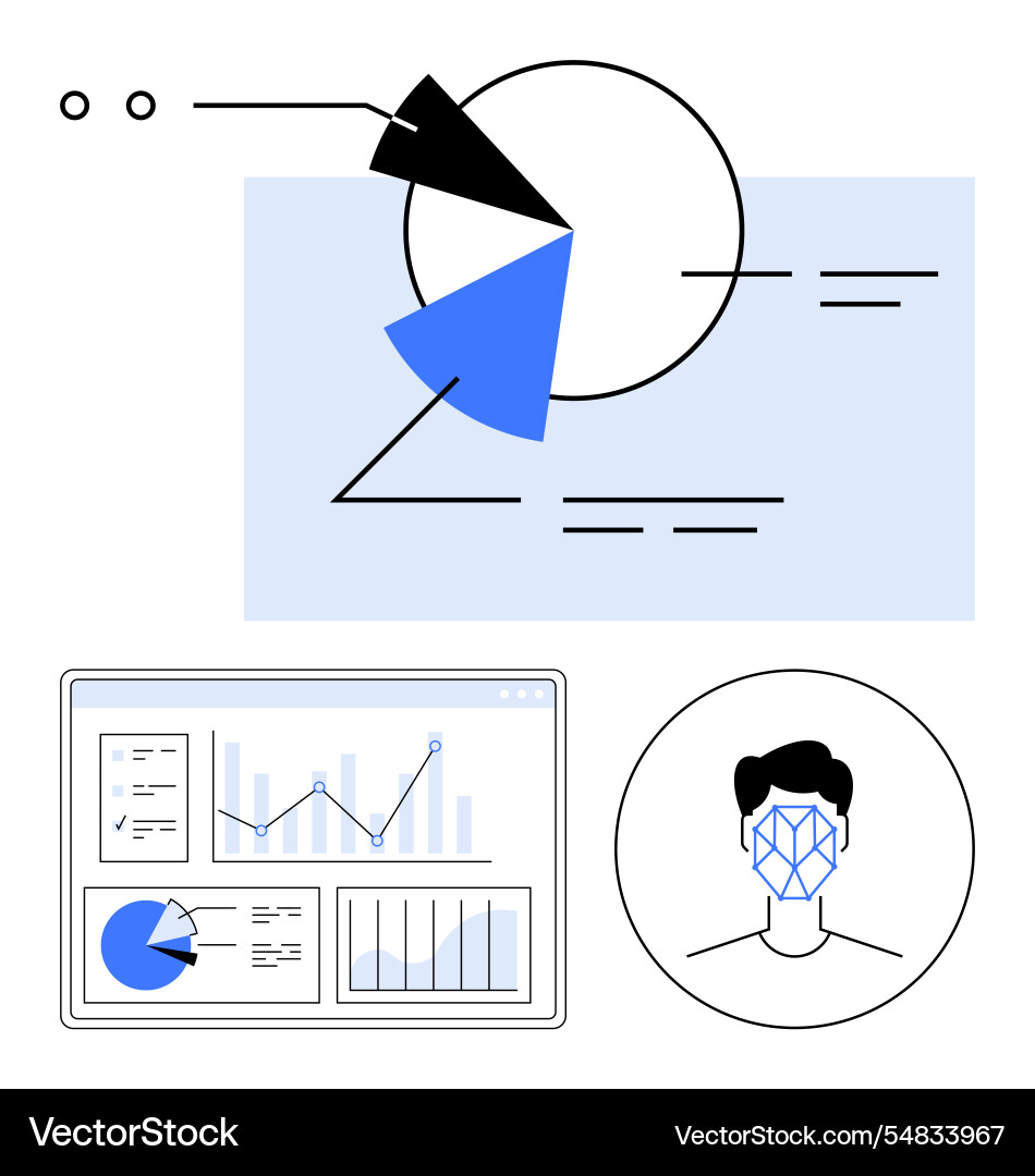 Data analysis with pie chart line graph Data analysis with pie chart line graph vector image