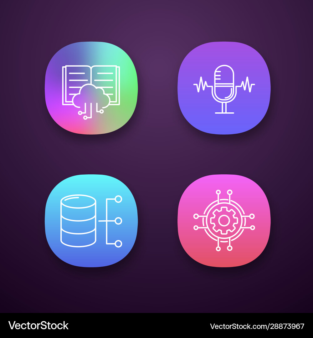 Machine learning app icons set Machine learning app icons set vector image