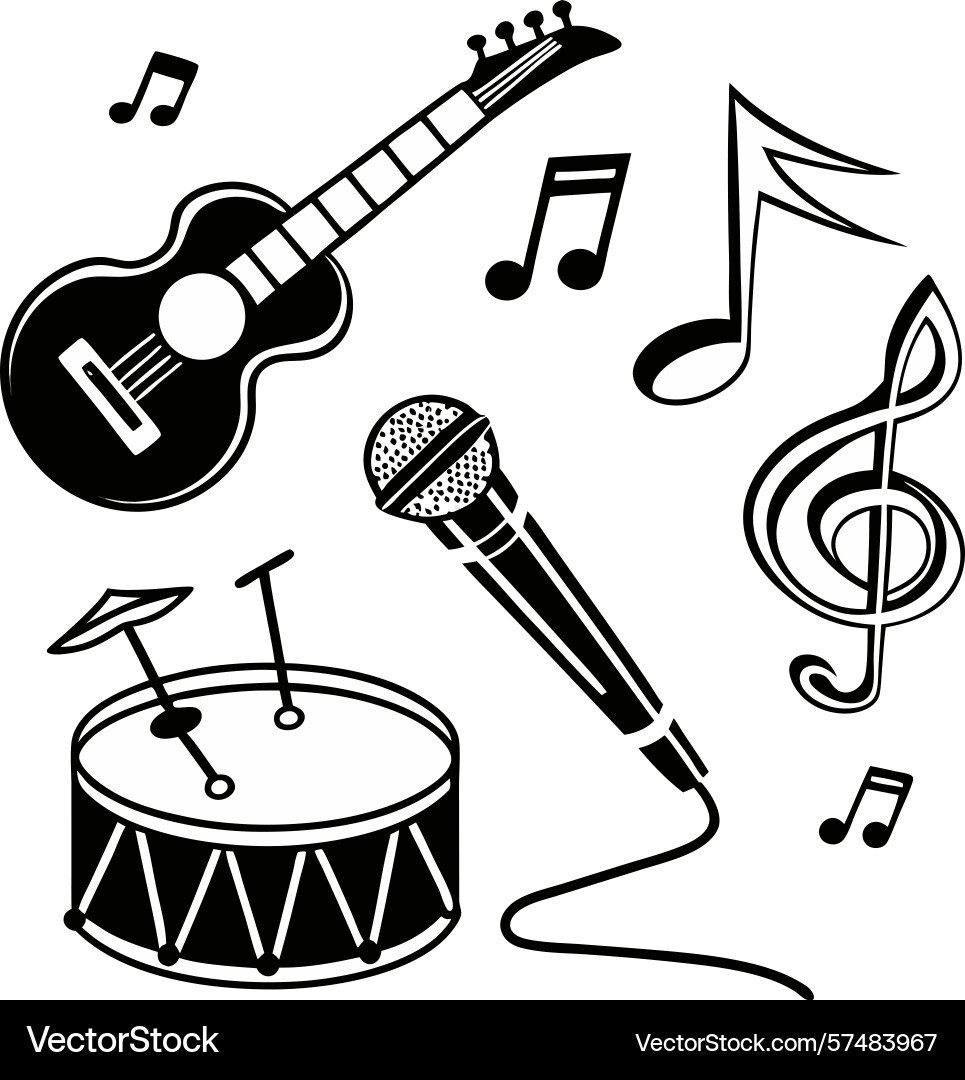 Musical instruments and notes set Vector Image