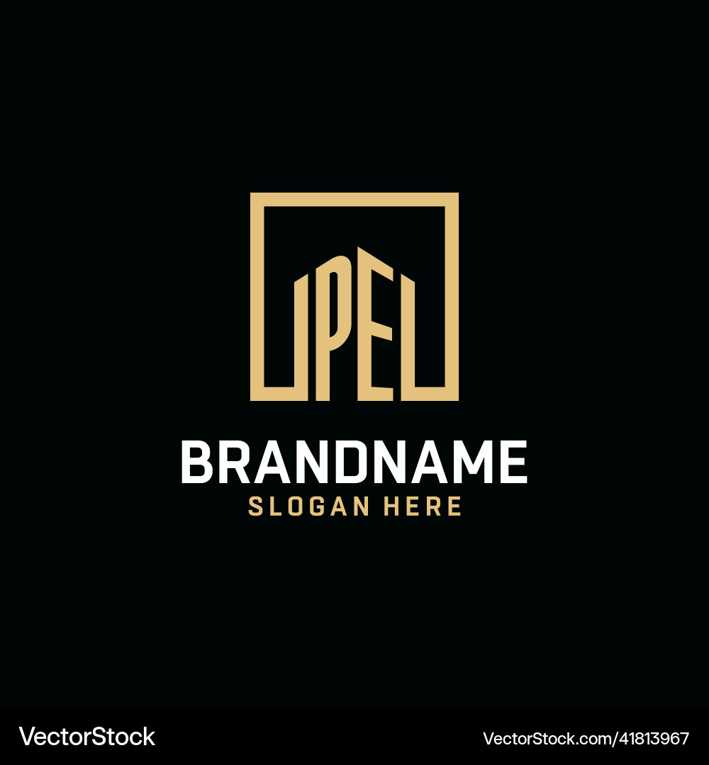 Pe initial monogram logo design with square shape Pe initial monogram logo design with square shape vector image