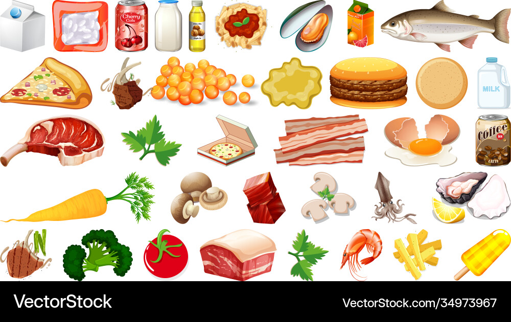 Set food isolated Royalty Free Vector Image - VectorStock