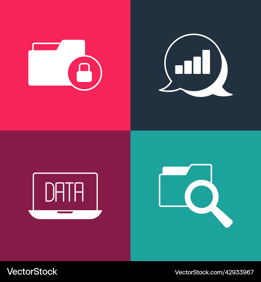 Set pop art search with folder data analysis pie Vector Image