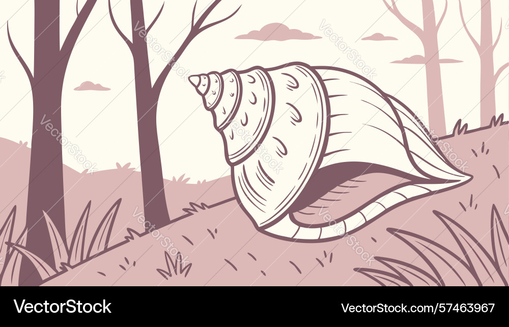Snail shell in stark desolate landscape with bare Vector Image
