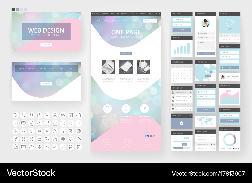 Website design template and interface elements Vector Image