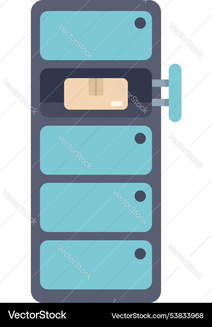 Automated parcel locker with open cell containing Automated parcel locker with open cell containing vector image
