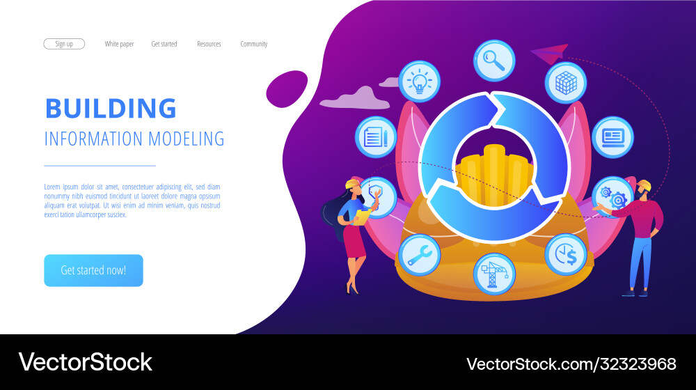 Building information modeling concept landing page Building information modeling concept landing page vector image