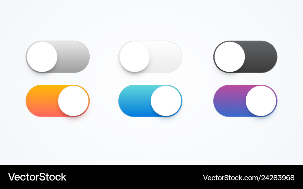 Colorful on and off toggle switch buttons Vector Image