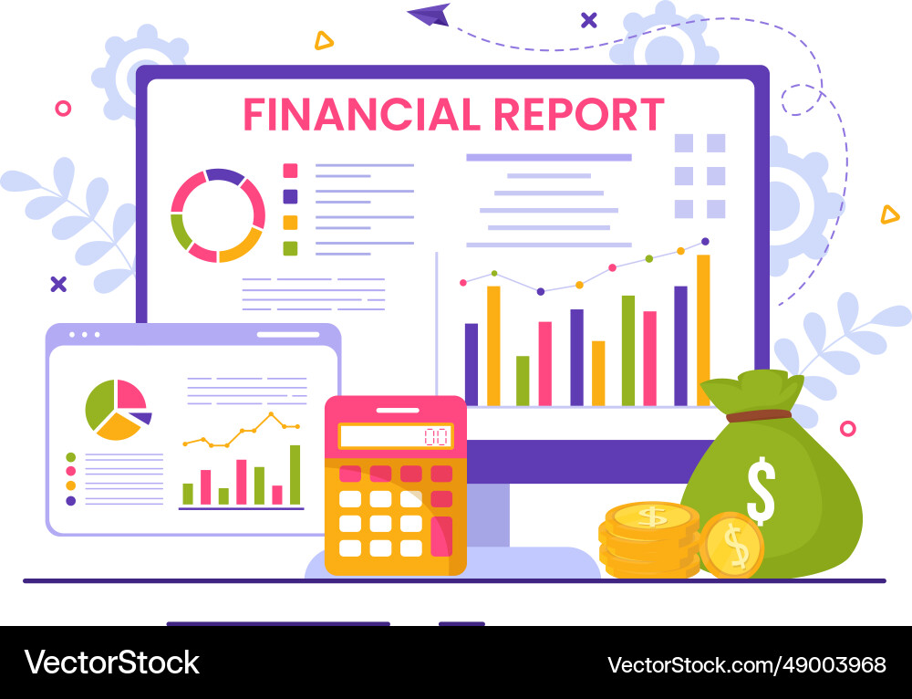 Financial report with data charts graphs Financial report with data charts graphs Vector Image