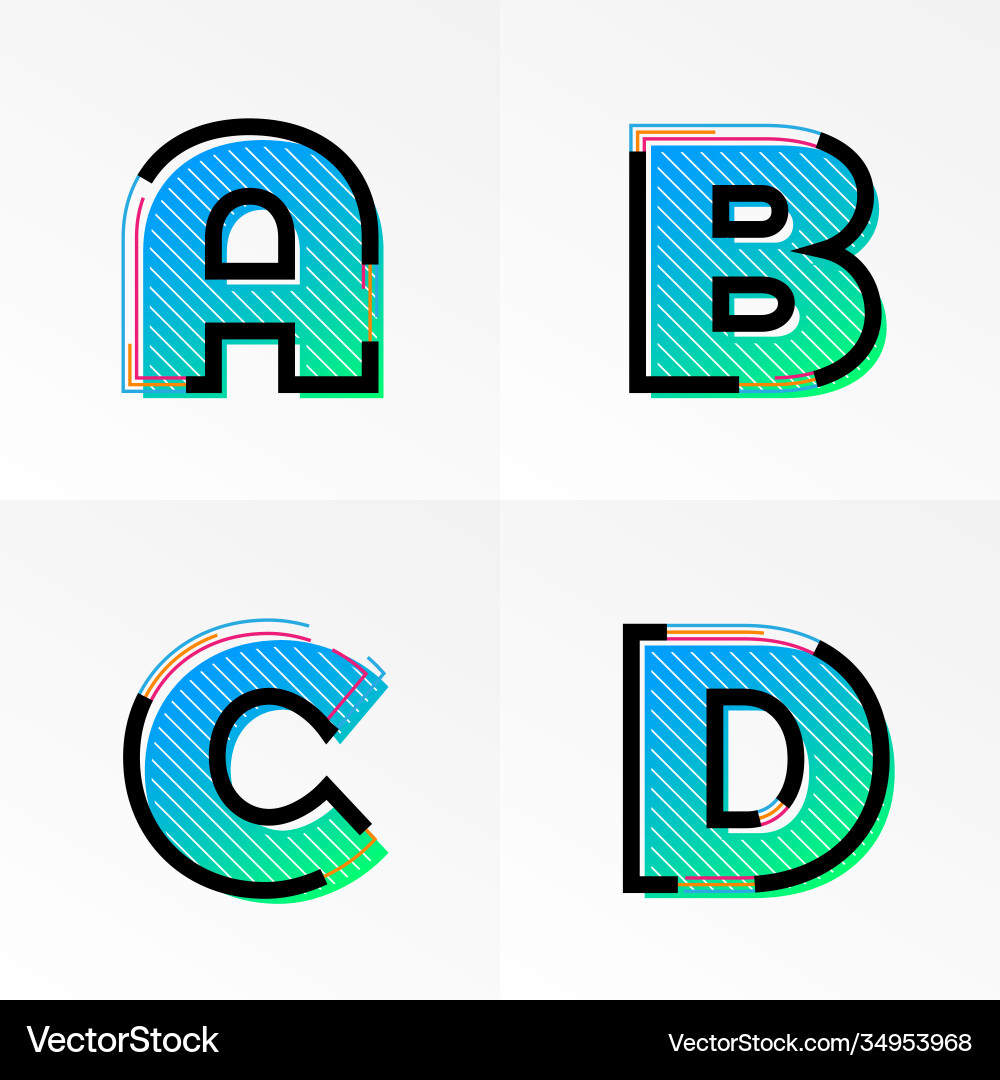 Font alphabet set letters a b c d gradient color vector image