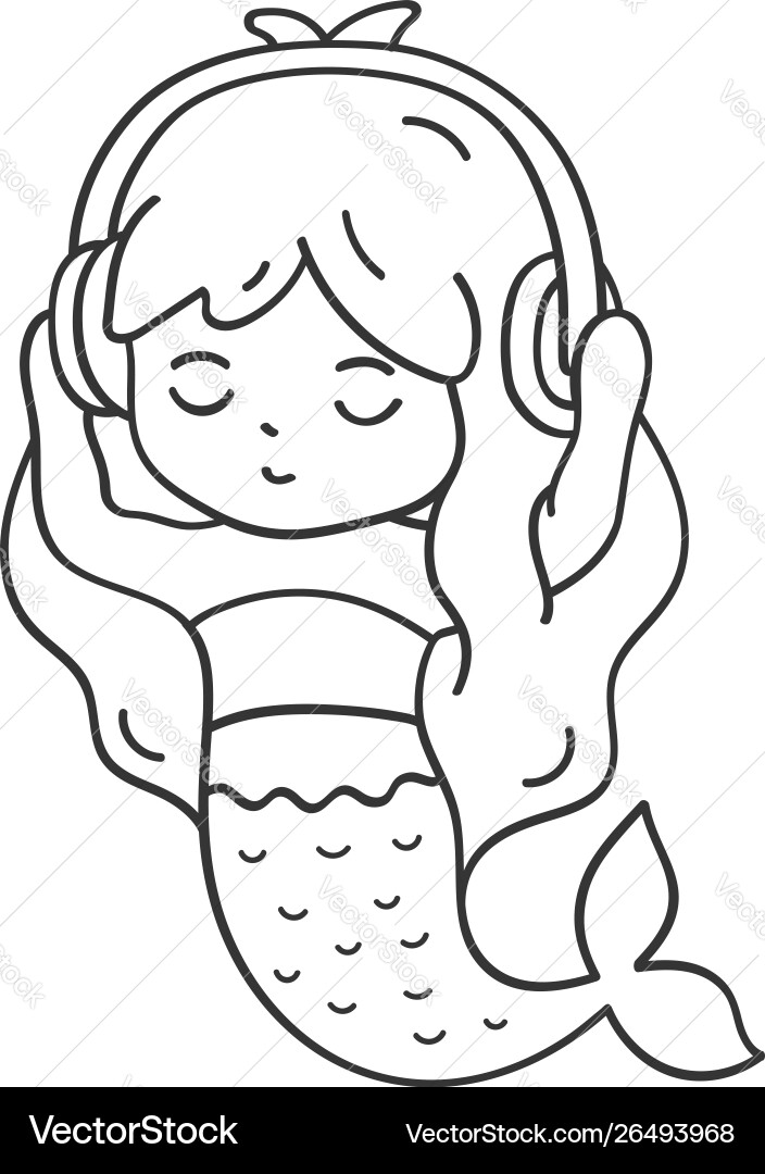 Mermaid in headphones listening to music cute Mermaid in headphones listening to music cute vector image