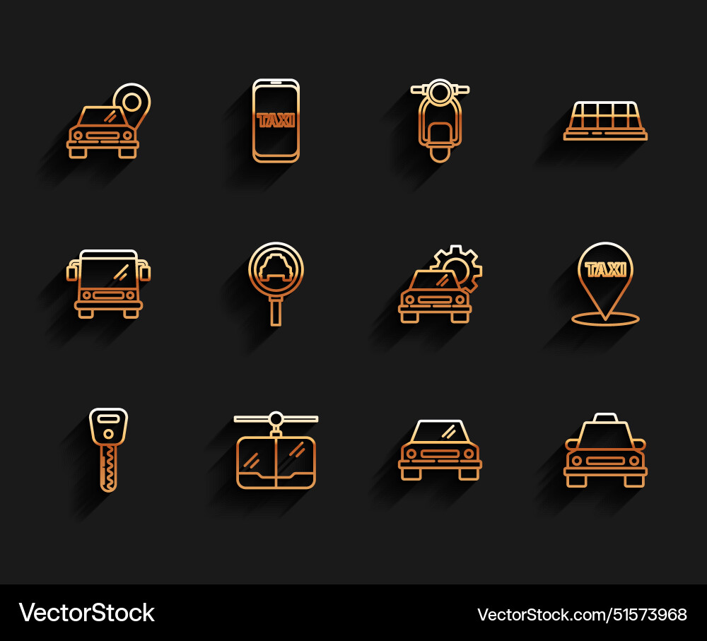 Set line car key cable map pointer with taxi Set line car key cable map pointer with taxi Vector Image