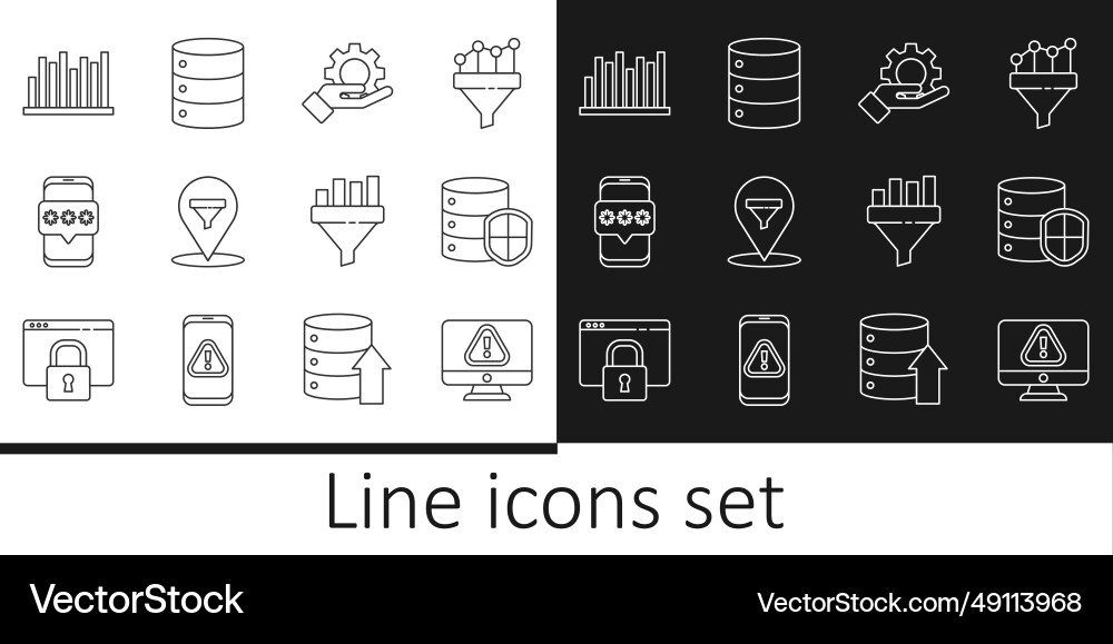Set line monitor with exclamation mark server Set line monitor with exclamation mark server vector image