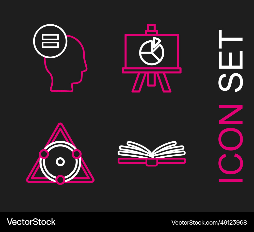Set line open book triangle math chalkboard Set line open book triangle math chalkboard vector image