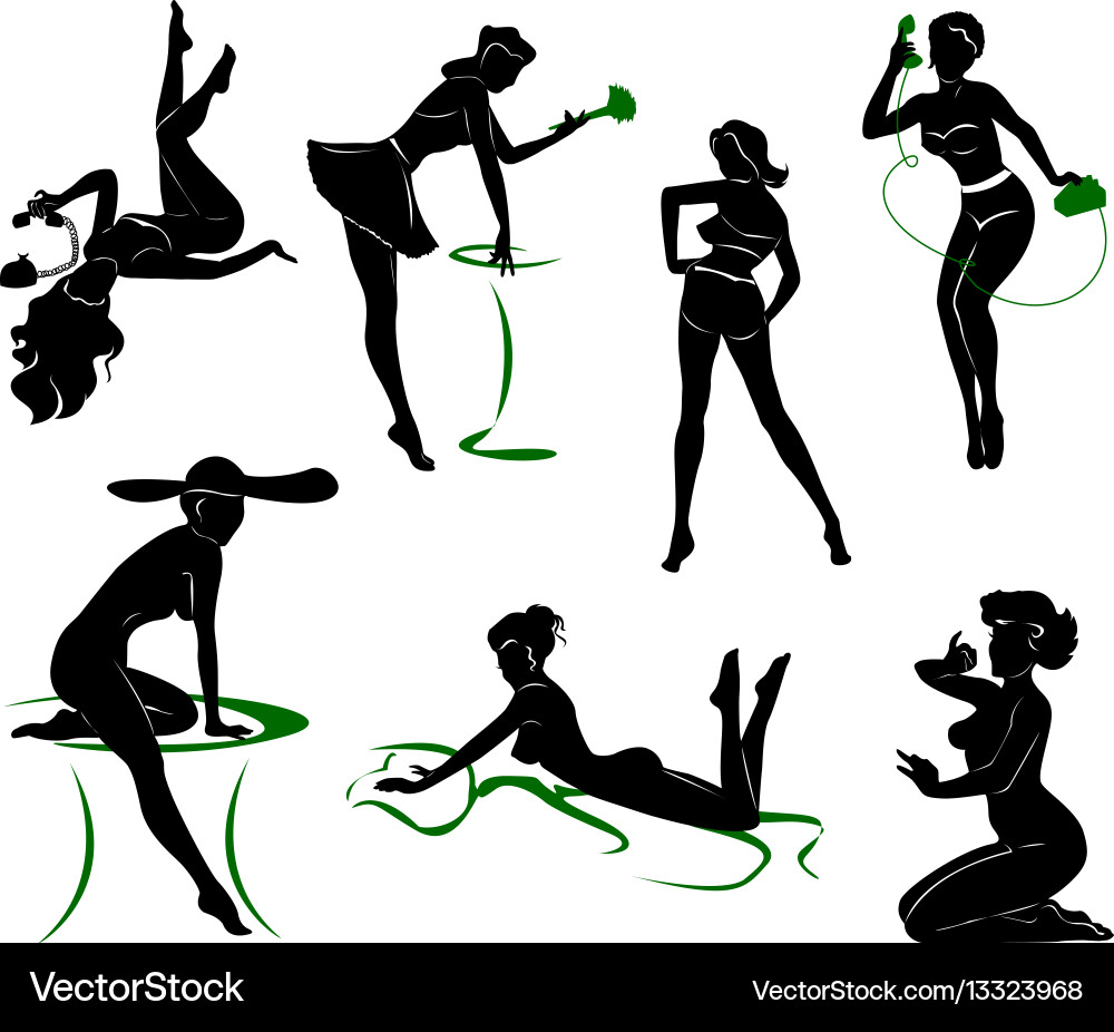 Silhouette of pin up girls Vector Image