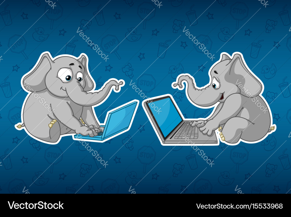 Sits at the computer work on internet vector image
