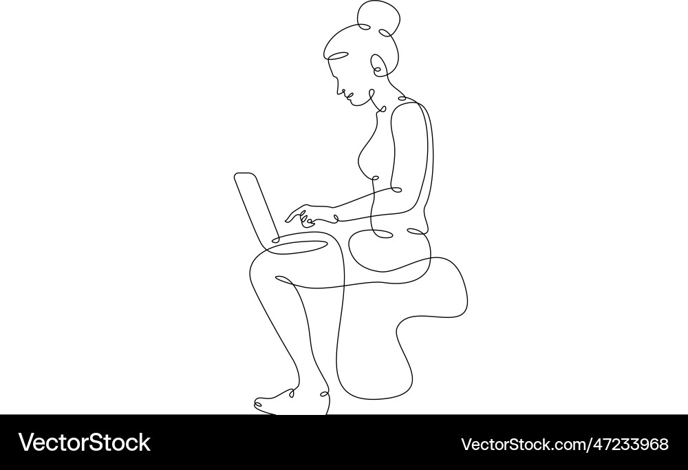 Young woman sits with laptop communication Young woman sits with laptop communication vector image