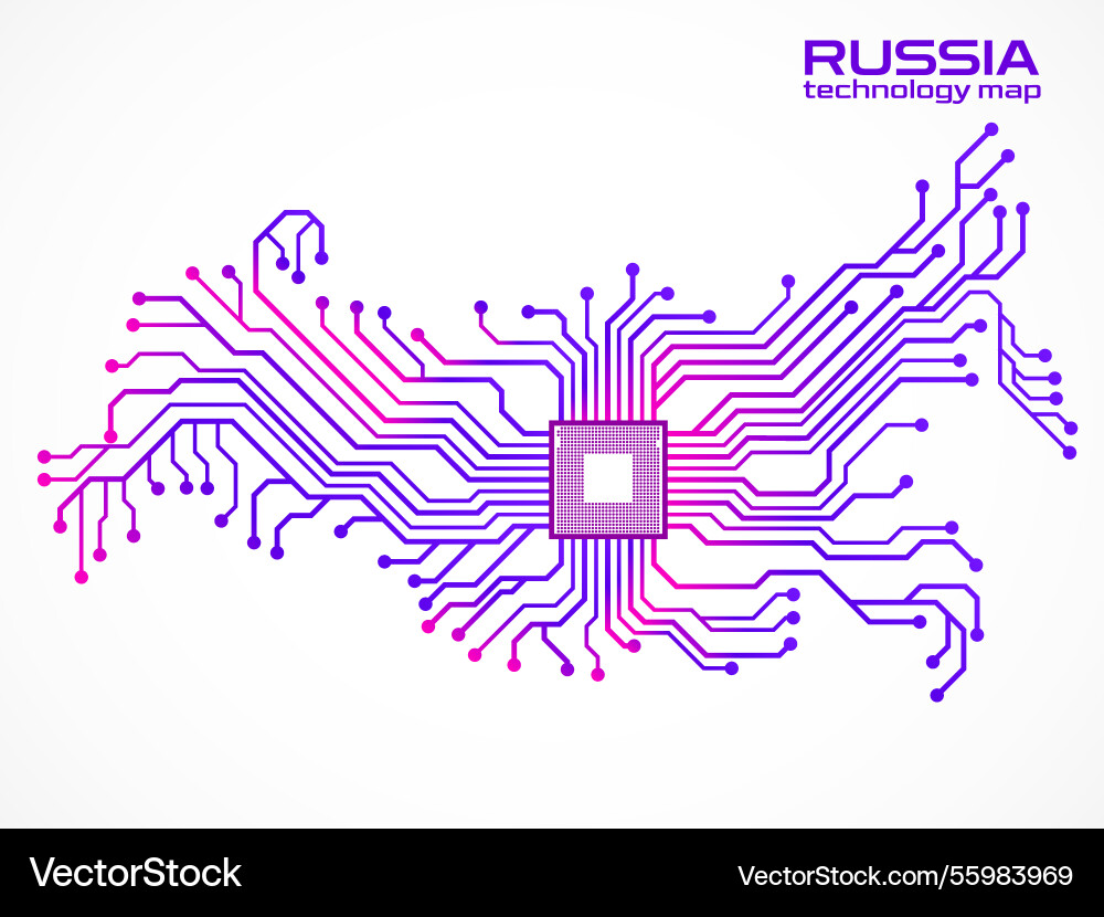 Abstract russia map with cpu circuit board vector image